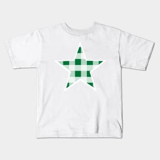 Forest Green and White Buffalo Plaid Star Kids T-Shirt